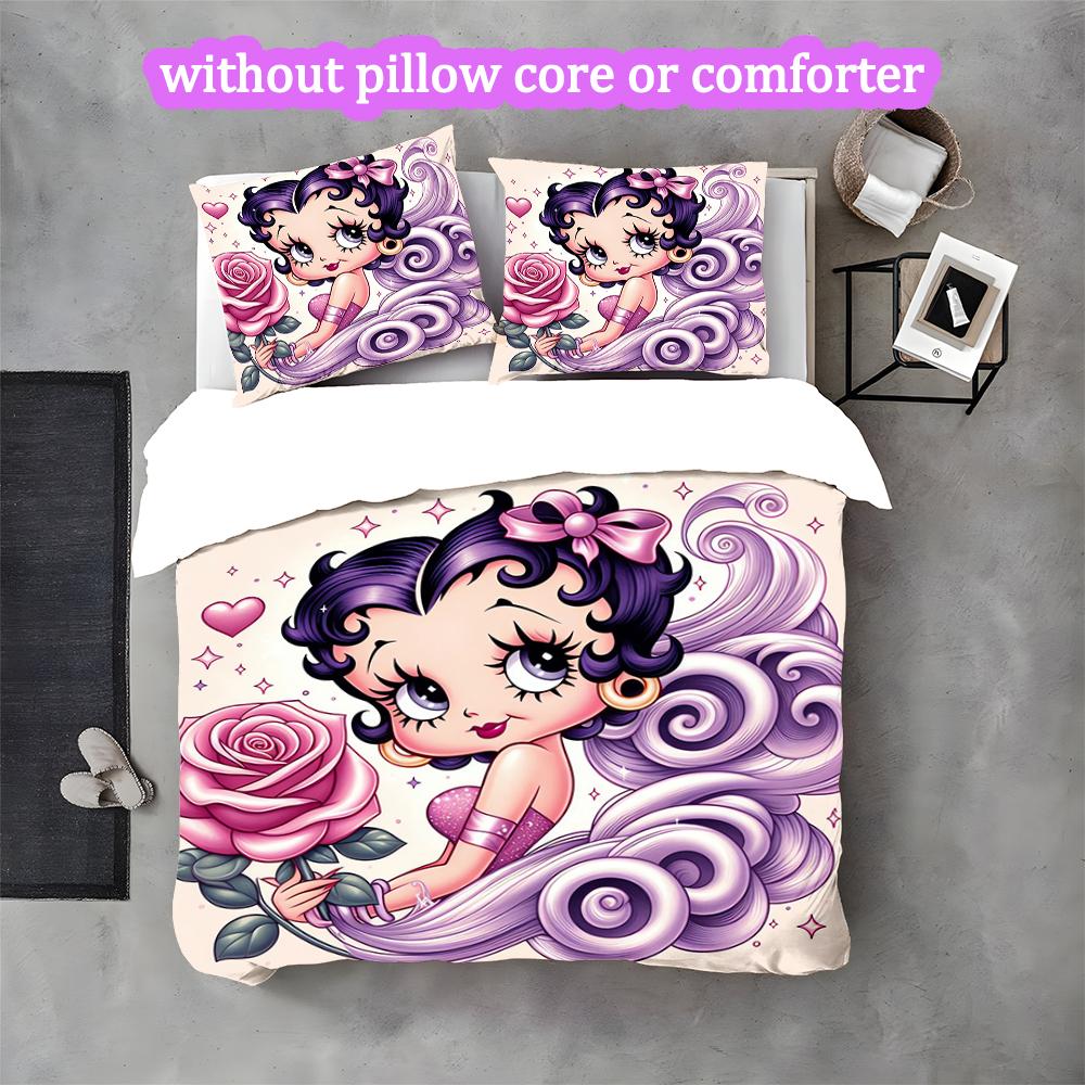 Betty Boop Duvet Cover Set - Without Core & Quilt, Lightweight Machine Washable, Anime Style Gaming Bed Set