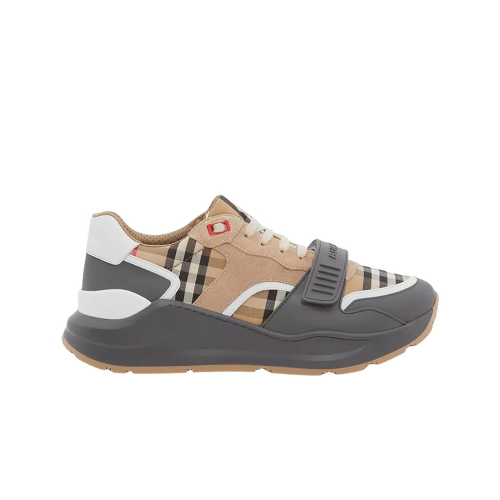 Burberry Ramsey Vintage Check Leather Suede Sneakers Beige