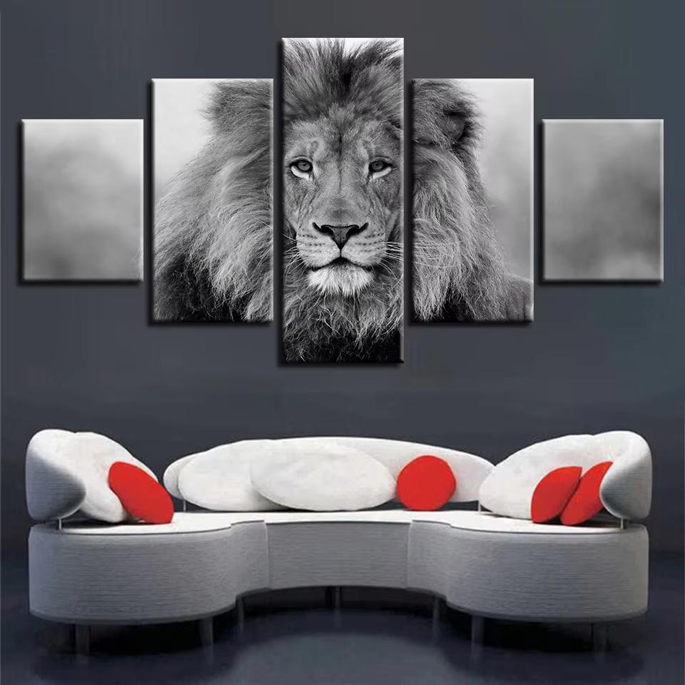 5pcs Canvas Painting Modular Wall Art Animals Lion Family Pictures HD Printed Poster Decor For Home Living Room Modern Unfrmaed