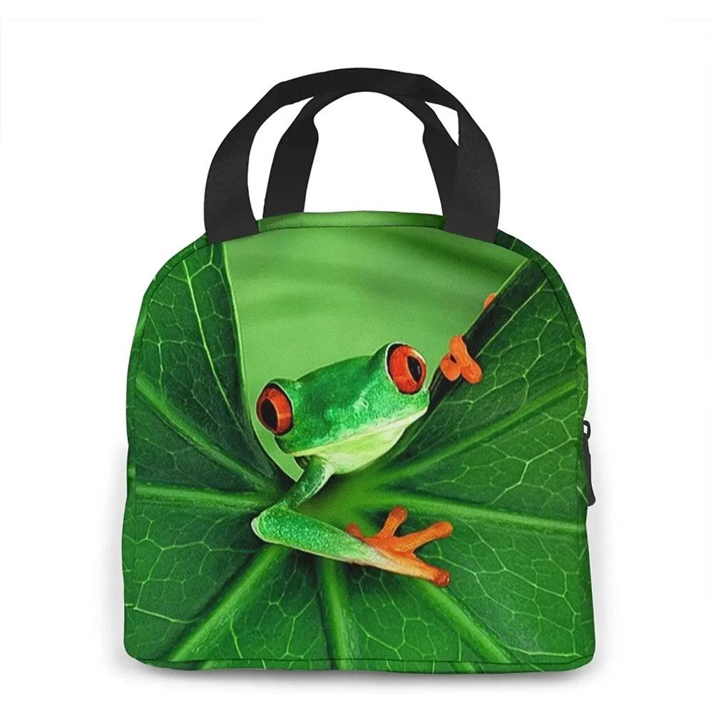 Cute Green Frog Lunch Box Insulated Cooler Lunch Bag for Men Women Girls Boys Teens Lunchbox Tote Small for Work Picnic Office