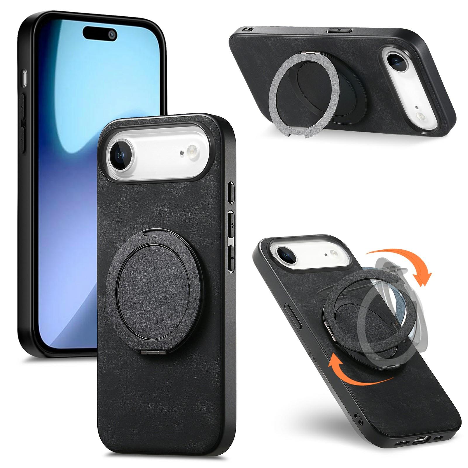 

For iPhone Air Phone Case with Rotating Kickstand Stress Relief Retro Leather Back Cover