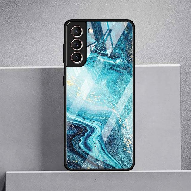 Luxus-Cool-Glashülle mit Marmormuster für Samsung Galaxy S22 S20 FE S21 Plus Telefonabdeckung S10 5G S9 Note 20 Ultra 10 Lite Shell