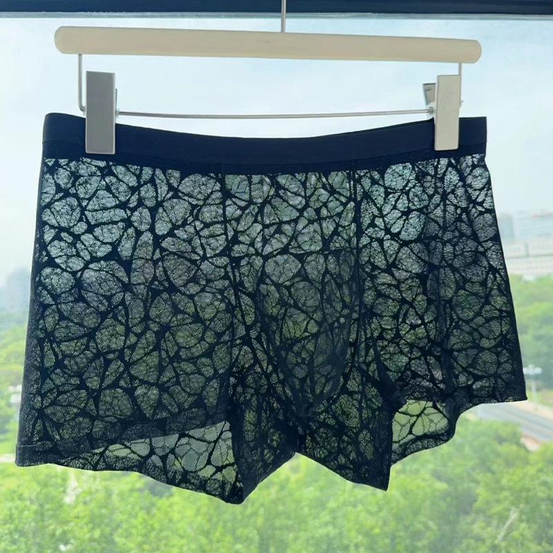 1PC Ice Silk Quick Dry Men Boxer Briefs Breathable Shorts Boxers Fashion Underpants Lace Jacquard