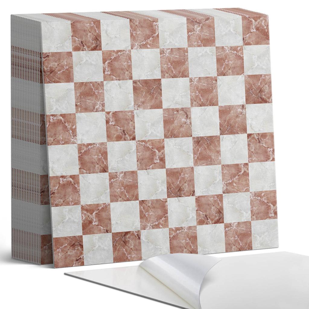 Printed Vinyl Wall Tiles for Dining Room Marble Checkerboard Pattern 20x20x20 Cm
