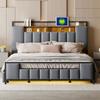 Upholstery Bed 160x200 Cm, Multifunctional Bed with LED Light, USB Socket, Drawers, Solid Iron Bed Frame, Youth Bed, Adult Bed, Double Bed, Synthetic