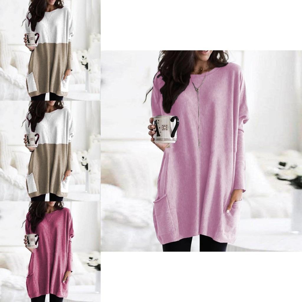 Elegant Women's Jumper Mini Dress Blouse In Vibrant Colors With Two Pockets