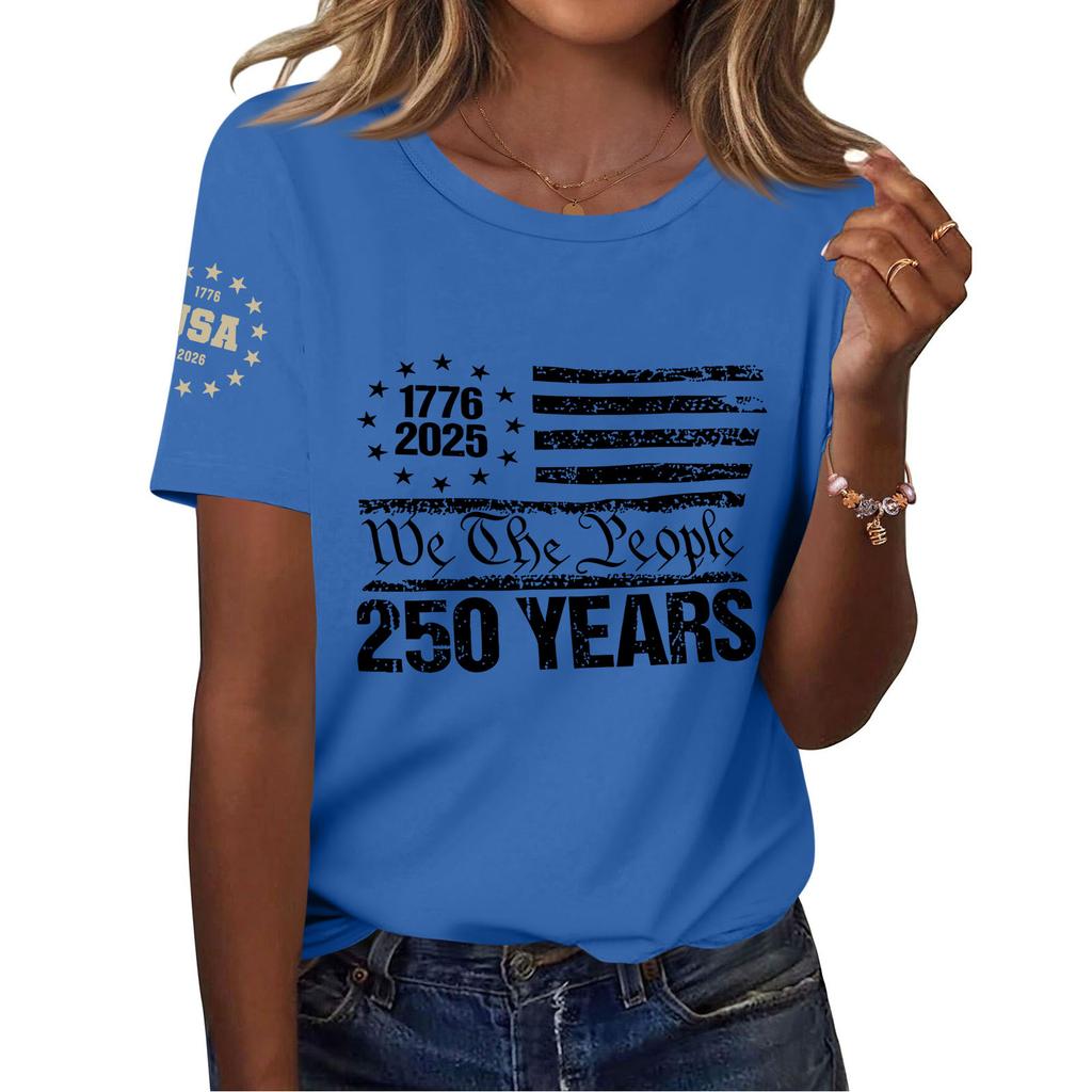 Women's Fashion Casual Printed Short Sleeve Round Neck Pullover Tops