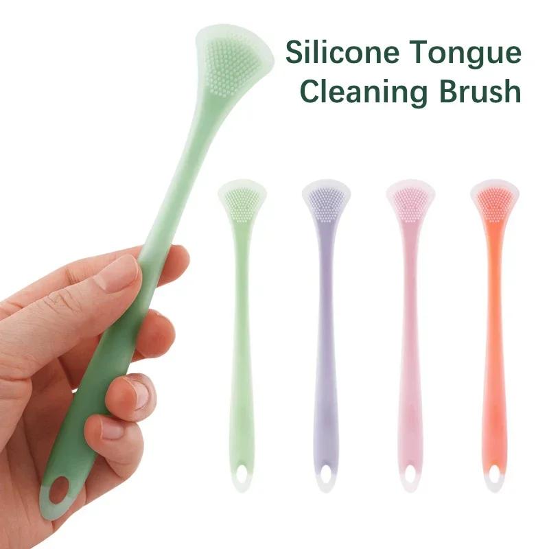 Soft Silicone Tongue Scraper Brush Double Side Massage Tool for Oral Care Fresh Breath Health