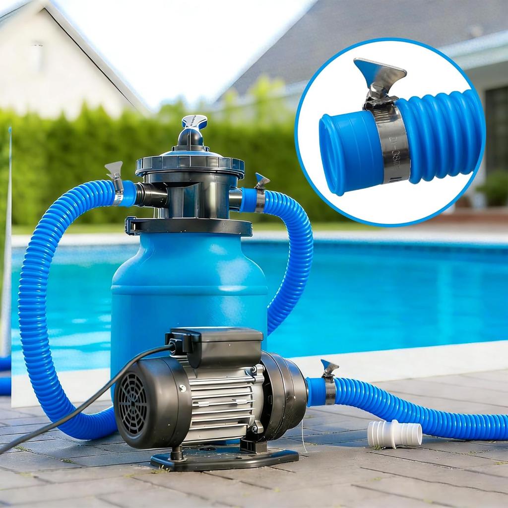 2 Pcs Pool Pump Hoses For Above Ground Pools 1.25" X 59" Pool Hose Replacement Blue Pool Filter Pump Hoses With 4 Metal Clamps And 2 Pipe Holders