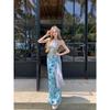 Mesh Patchwork Pure Desire 2025: Women's High-Waisted Floral Slimming Long Skirt for Summer Vacation Style