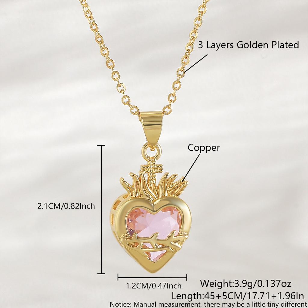 MHS.SUN Gold Plated Sacred Heart of Jesus Cross Necklace Red Zircon Religious Catholic Pendant Necklaces For Women Girls Jewelry