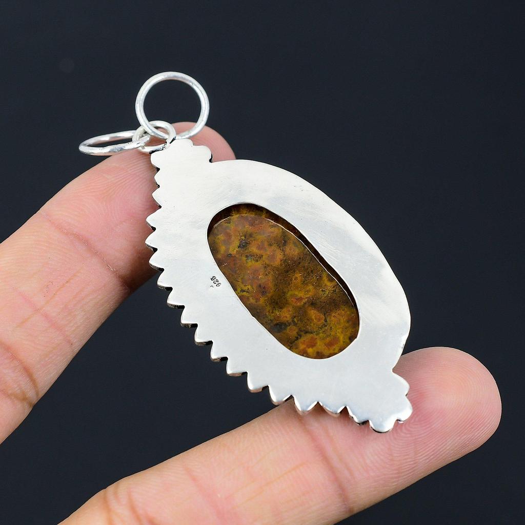Seam Agate Gemstone 925 Sterling Silver Mother Handmade Flower Pendant Jewelry