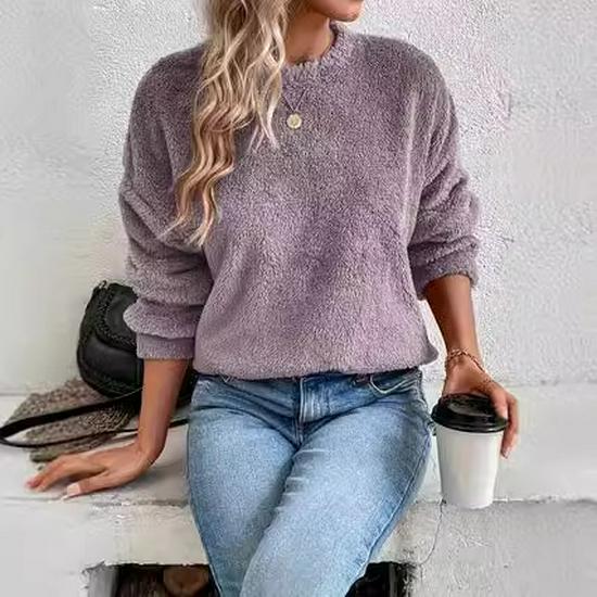 Autumn/Winter Women's Loose Plush Pullover Sweater with Double-sided Fleece