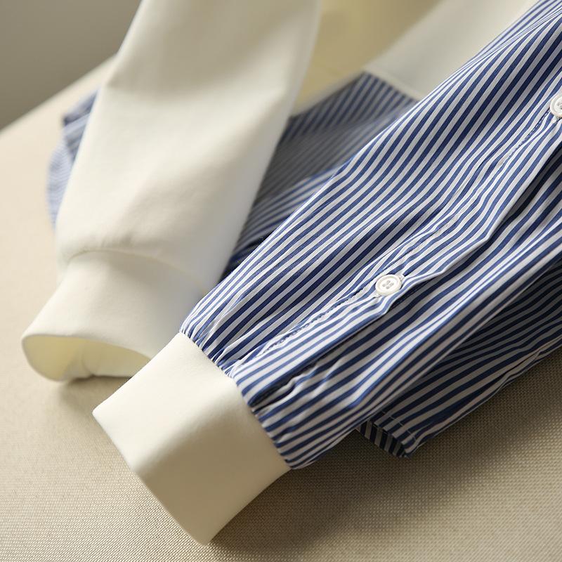 Asymmetric Striped Patchwork Bat Shaped Loose Round Neck Sweatshirt Pullover Top for Women Long Sleeves Women’s