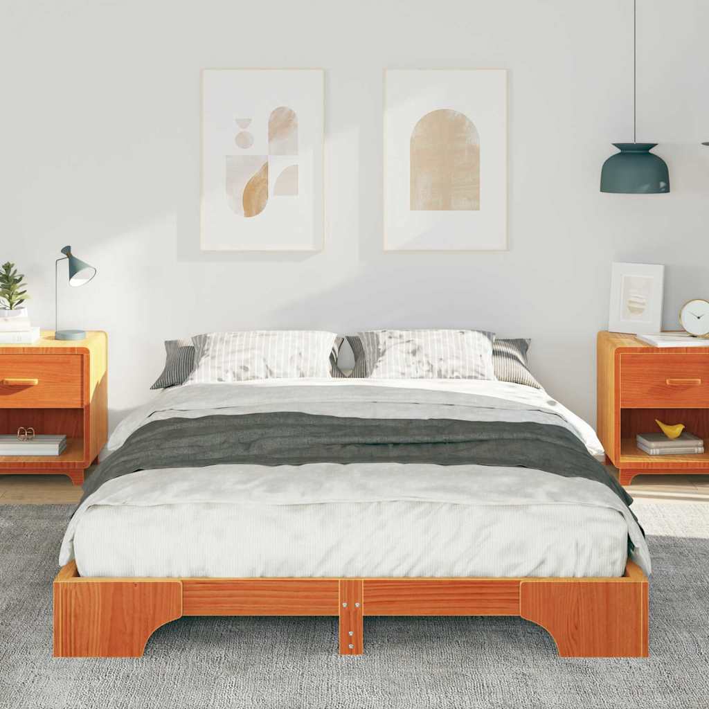 Brown Bed Frame 140 x 220 cm Solid Pine Wood