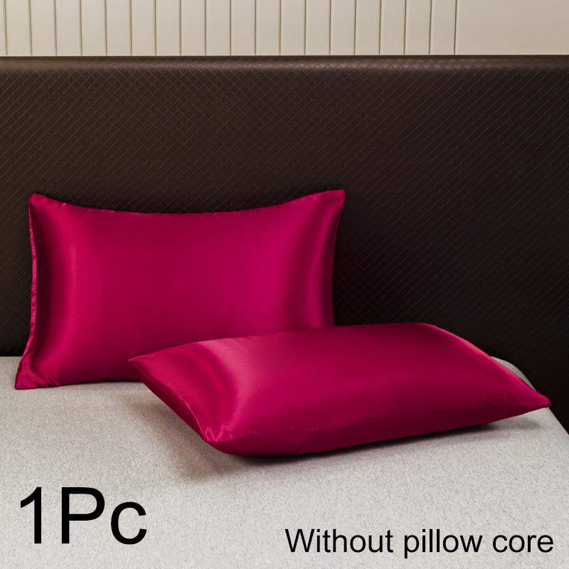 

1PC Silky Satin Premium Smooth Solid Color Machine Washable Pillow Cover Soft Pillowcase Pillow Case Hair Beauty S вина червоного кольору