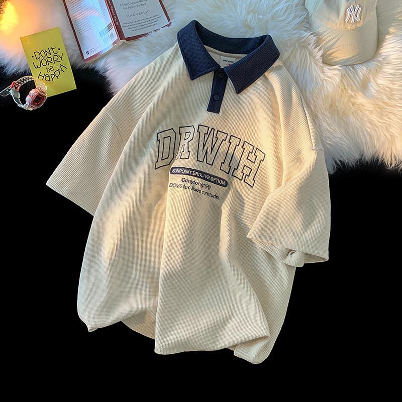 

Мужская модная рубашка-поло свободного кроя с лацканами в стиле ретро 2023 года — короткий рукав, универсальный стиль XXL