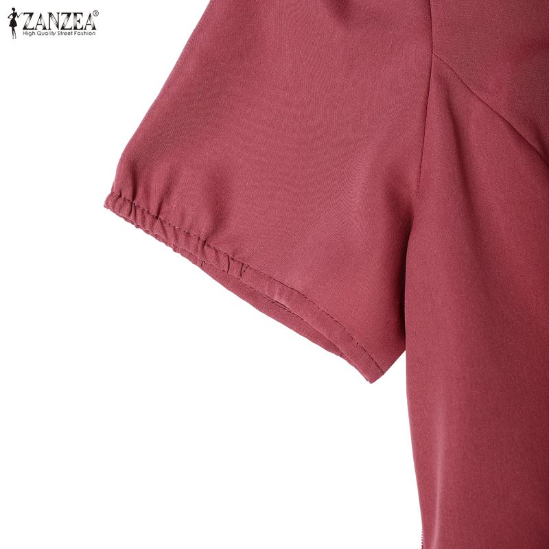 ZANZEA Women Casual V-Neck Solid Color Summer Short Sleeve Dress