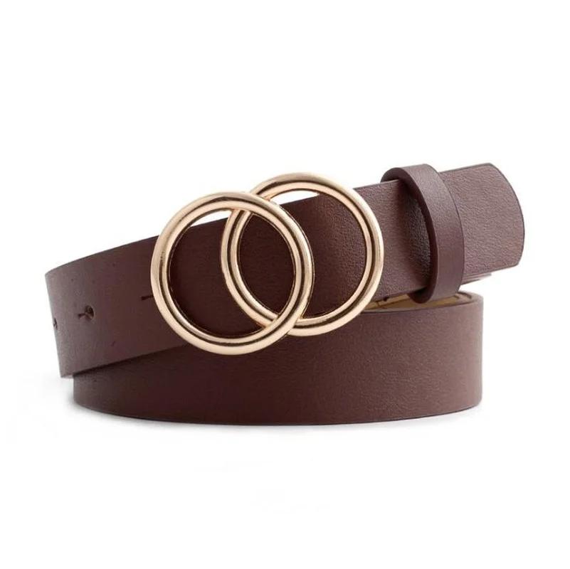 Silver Gold Double Ring Belts for Jeans Women Girls Fashion Waist Belt PU Metal Buckle Belt Leisure Dress Jeans Wild Waistband