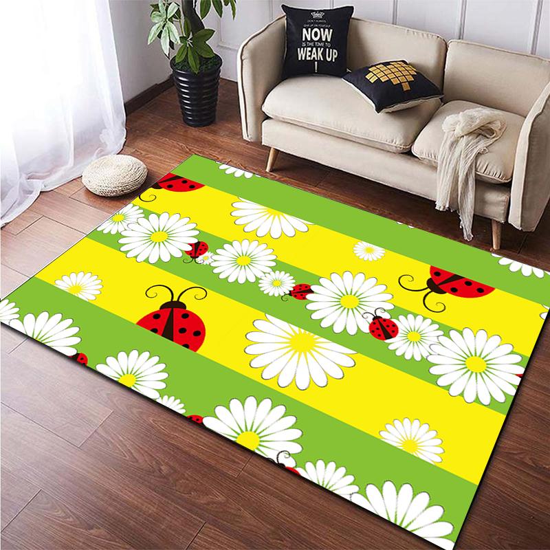 Cartoon Blume Schönes Gemälde Teppich für Wohnzimmer Großer Flächenteppich Schwarz Weicher Teppich Heimdekoration Matten Boho Teppiche