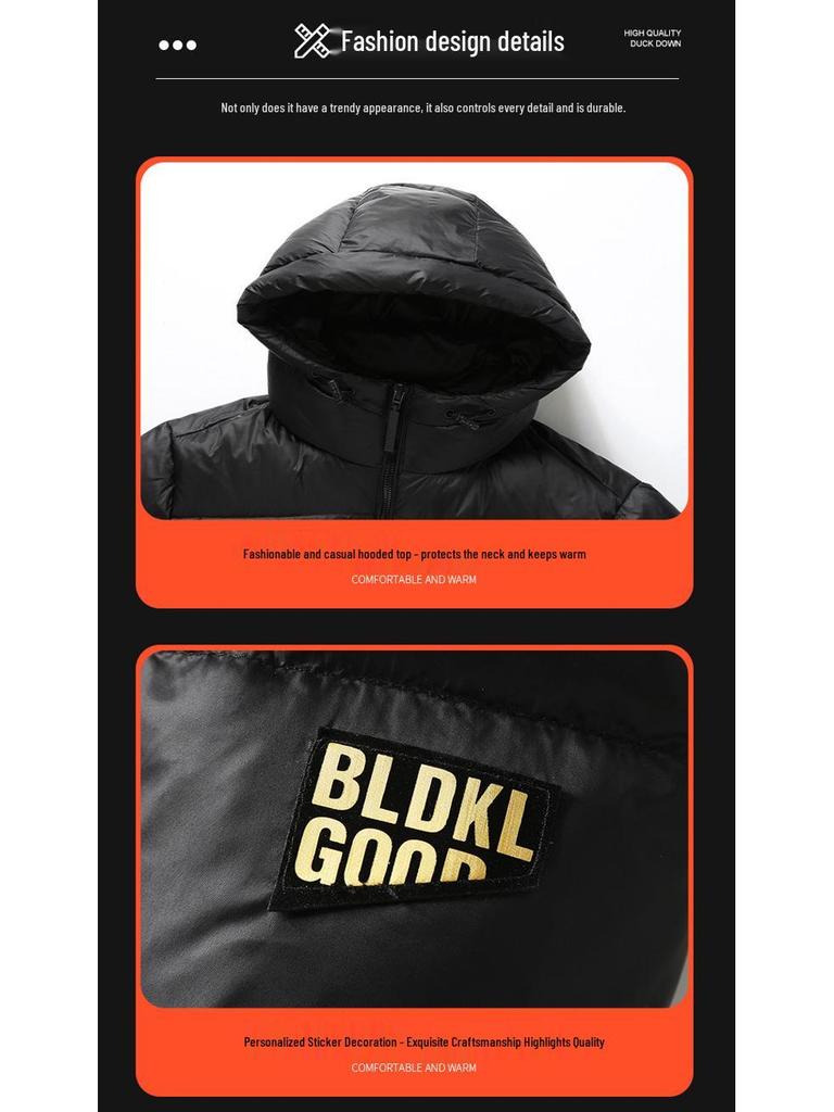 2024 Men's Trendy Hooded Down Jacket: Sports Casual, Detachable, Duck Down, Winter Wear