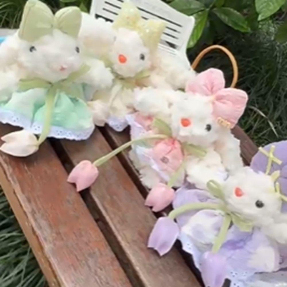 Bow Knot Plush Rabbit Keychain Princess Pearl Dress Rabbit Doll Keyring  Backpack Decor