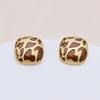S925 Silver Geometric Square Leopard Print Stud Earrings
