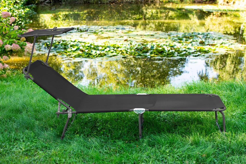 Foldable Garden Lounge With Roof Grey Steel Beach Chair Sun Chair