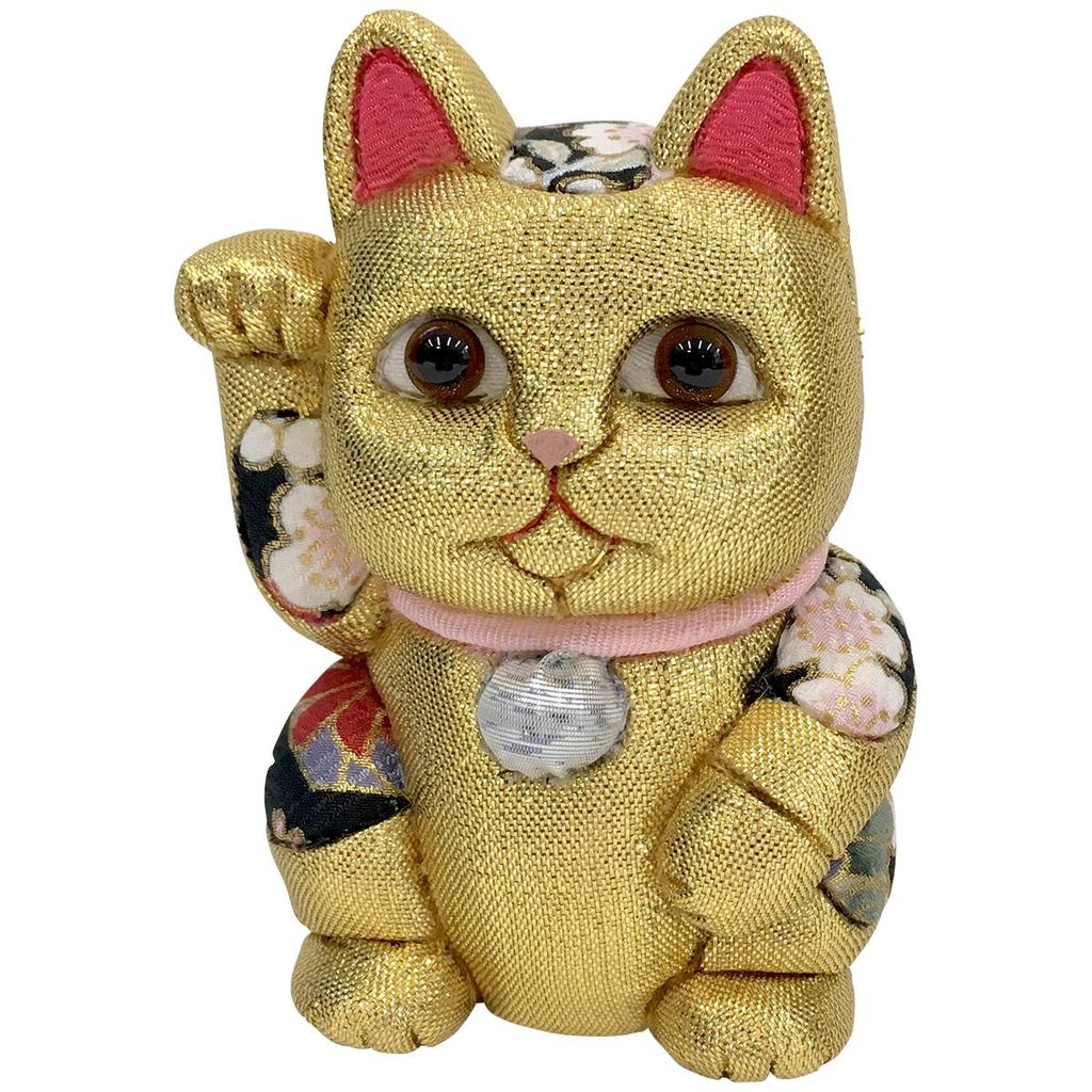 Lucky Cat Small Feng Shui Gold Traditional Craftsman Toko Kakinuma Kimekomi Doll Made In Japan