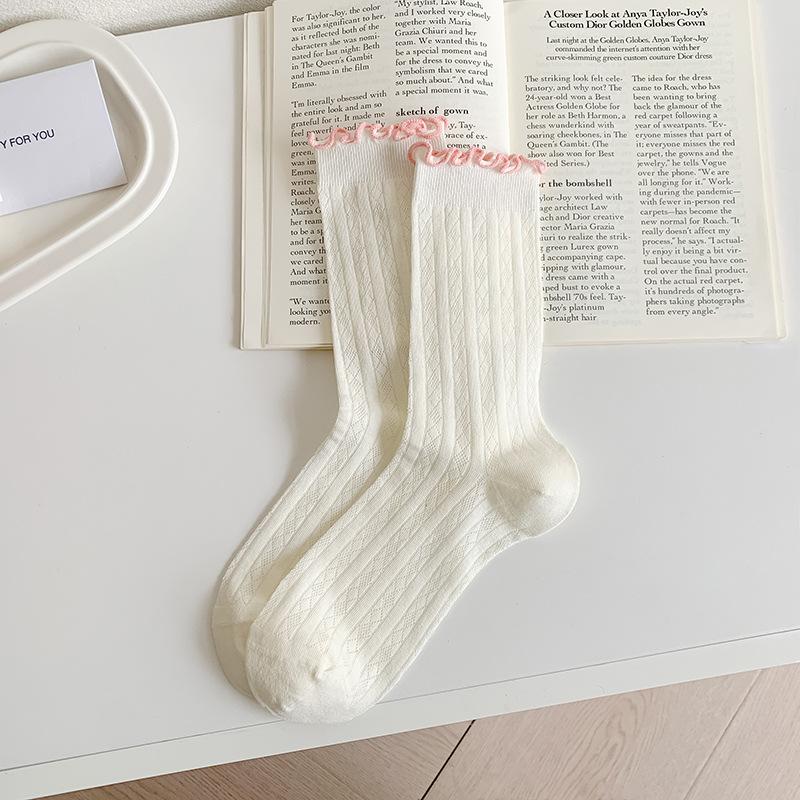 Female Summer Thin New Casual Mesh Candy Color Ear Side In The Tube Stack Socks