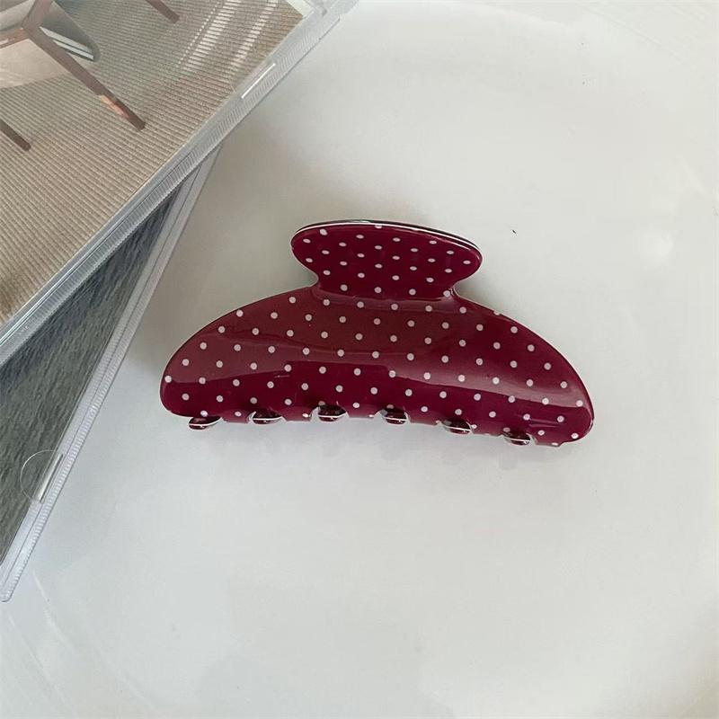 

Vintage Hair Claw Clip Polka Dots Print Acrylic Large Size Shark Clip Simple Elegant Hairpin Hair Clips Women Hair Accessories бордовий