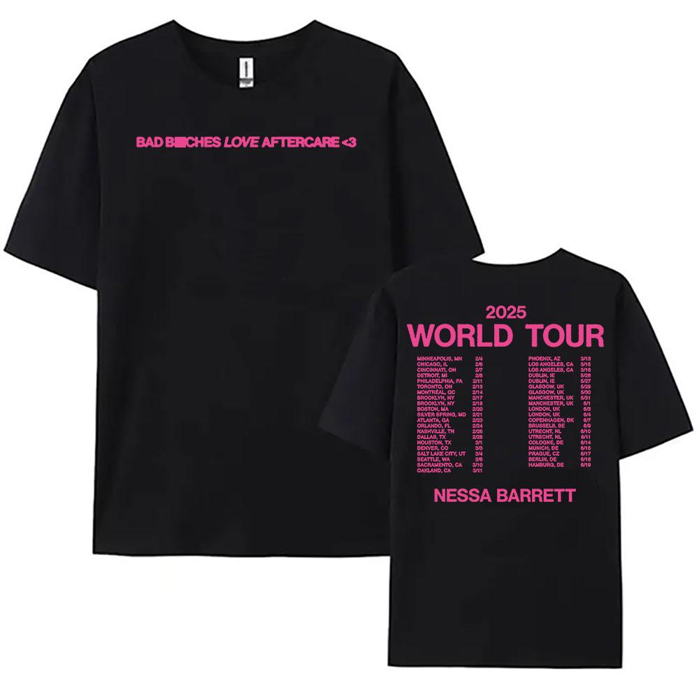 Nessa Barrett World Tour 2025 Tshirts Aftercare Album Graphic T-shirt Cotton Short Sleeve Male T Shirt Singer Printing Tees XS