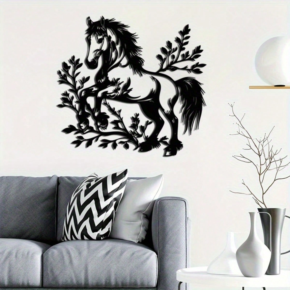 Скачущая Лошадь Металлическое Настенное Искусство Черно-Белое Декор Сада и Интерьера