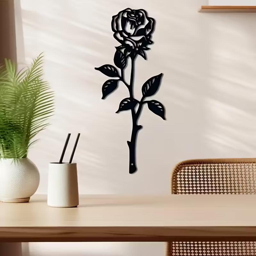 Metal Wall Art Rose Sculpture Decorative Ironwork Minimalist Modern Wall Hanging for Indoor Outdoor Use Living Room Bedroom Decor