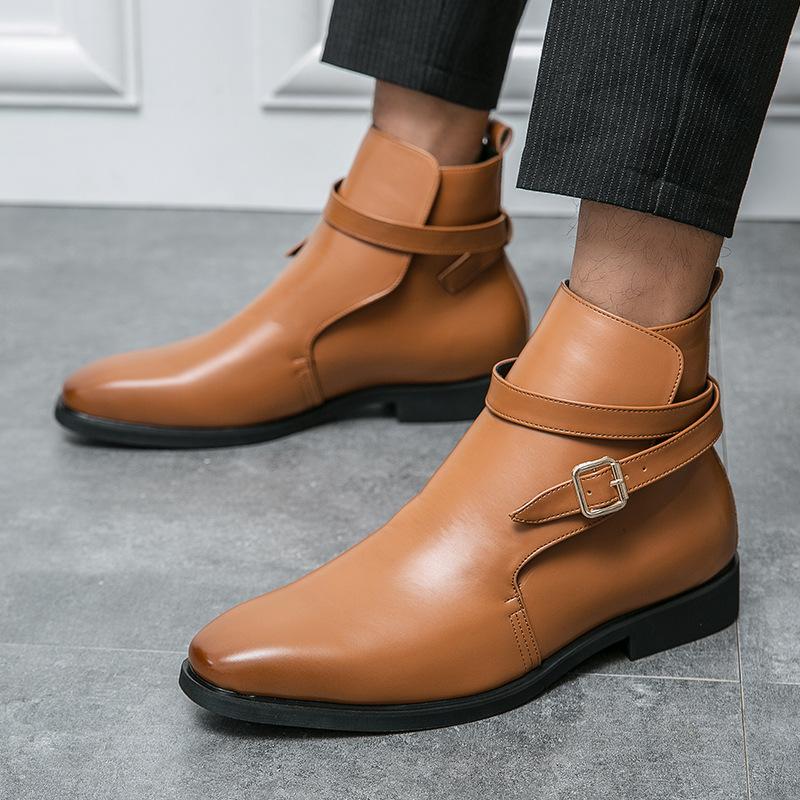 

Large size 2025 autumn and winter new men s leather shoes fashion British style men s casual shoes trend high top small leather shoes 38