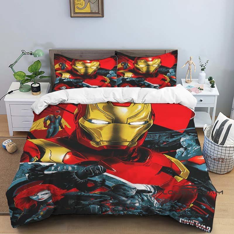 

Iron Man print cartoon duvet cover bedding set, anime-themed home decor, suitable for children and adults. 200x220cm