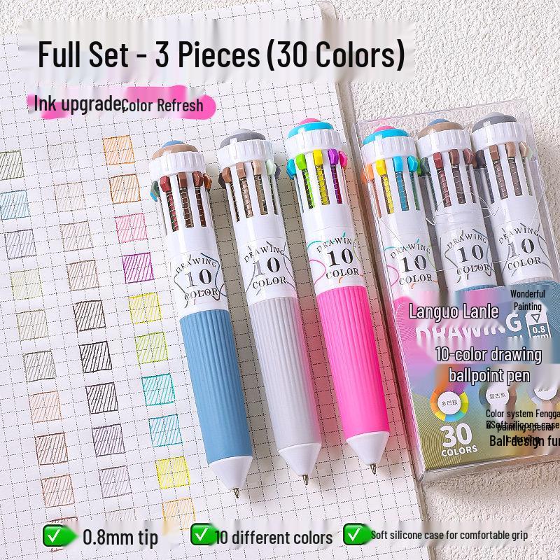 10-Color Stackable Ballpoint Pen Set – Press-Type, Multi-Functional Pens for Drawing & Journaling for Elementary Students