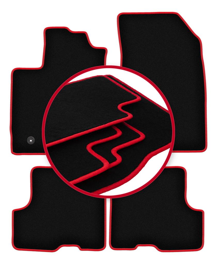Alfombrillas de terciopelo con borde rojo para: Dacia Duster II SUV 2WD (2018-)