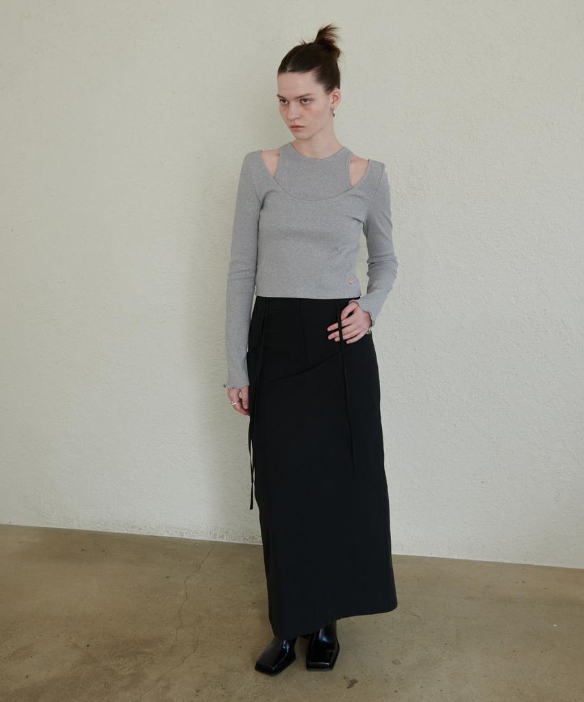 Eonmyuteu Belt Loop String Pencil Skirt(Black)