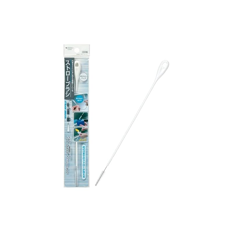 Mameita Brush, White, Approx. 24.7 X 1.5 X 0.6 Cm, Straw Brush Cleaner, Long Type, Ultra-Fine Nylon, Flexible, Made In Japan, KB-821