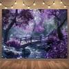 2D Serene Zen Garden Backdrop, Misty Purple Japanese Garden Background Cloth
