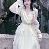 French Gentle Style First Love White Moonlight Fairy Dress Women's Summer V-Neck Waist-Cinching Dress
