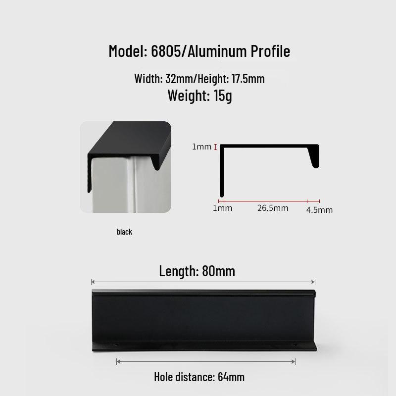 Modern Minimalist Black Invisible Handle for Cabinet Doors and Drawers