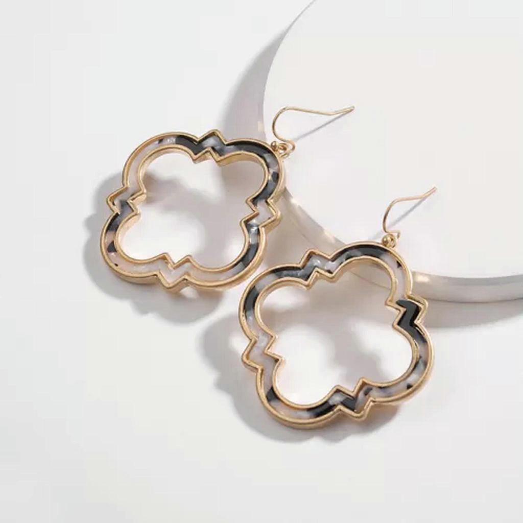 RSAMD Tortoise Shell Clover Moroccan Earrings Open Chandelier Statement Jewelry-03