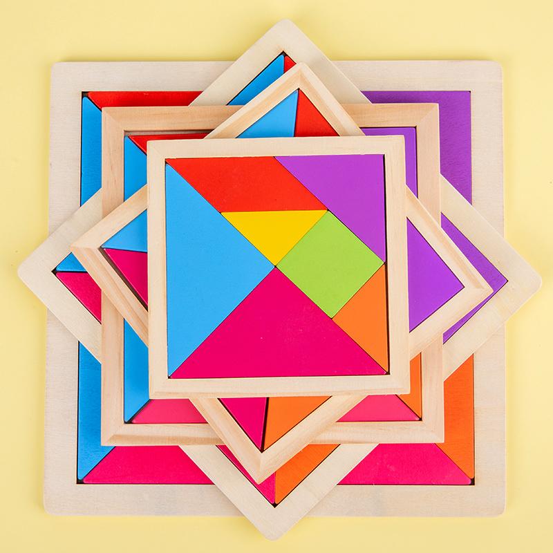 1 Stück Bunter Kiefernholz Tangram Puzzle Spielzeug Mit Musterpapier Mehrere Größen Erhältlich Geeignet Für Kinder Ab 3 Jahren