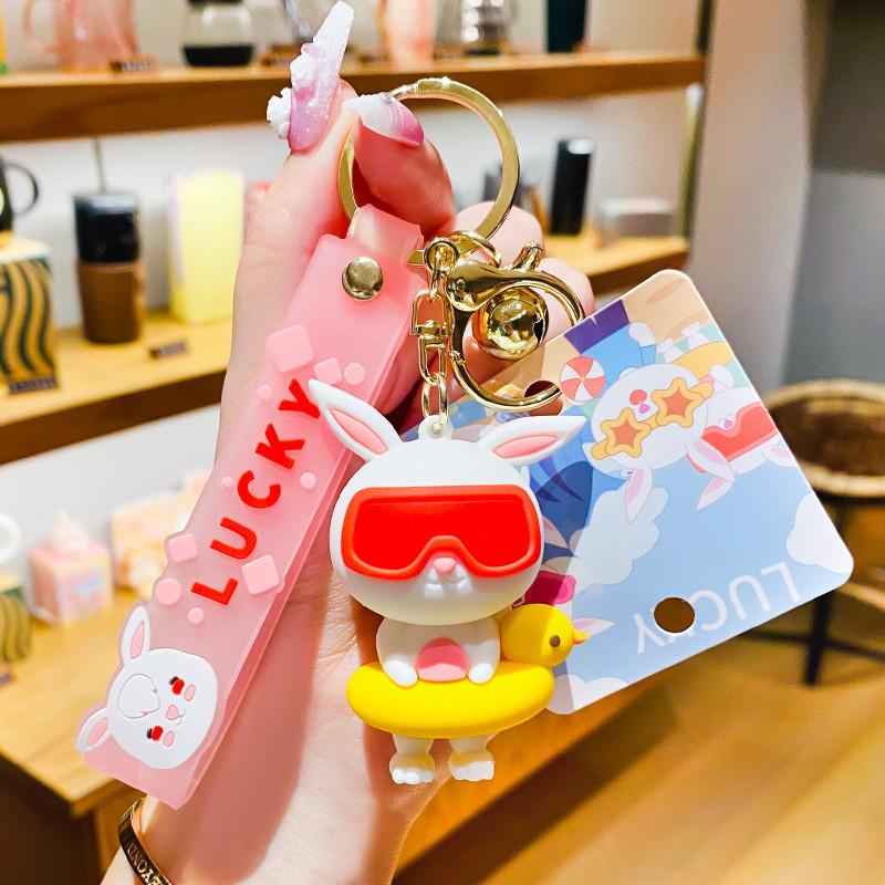 

Cute Summer Bunny Keychain Watermelon Rabbit Charm Pvc Decoration Bag Lifebuoy Rabbit