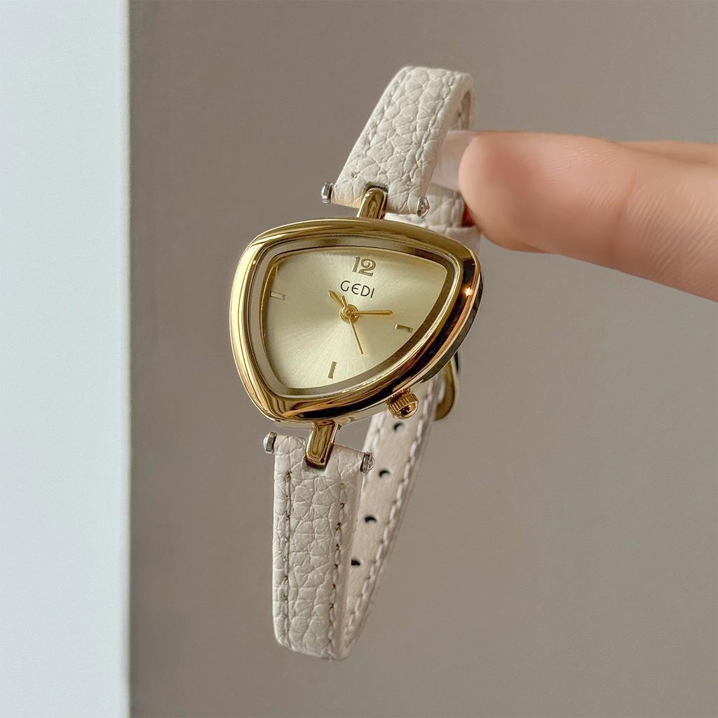 Retro-Chic Irregular Women's Watches Creative Triangle Small Dial Genuine Leather Strap Water-Resistant Quartz Women's Watch