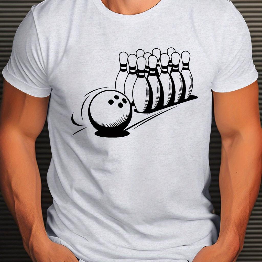 Bowling Ball and Pins Graphic Tee Men Casual Cotton Short Sleeve Round Neck Summer TShirt Gift for Bowlers