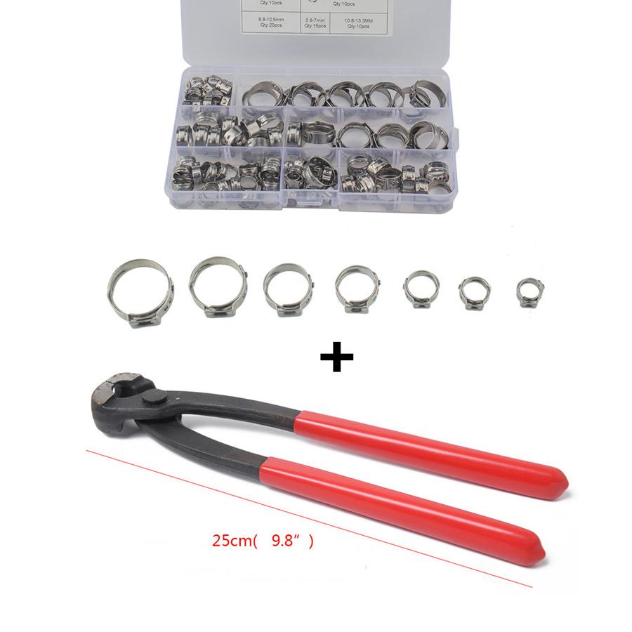 

90 Pcs 7 Kind Single Ear Car Hydraulic Hose Clamps O-Clip W Plier Tool Universal
