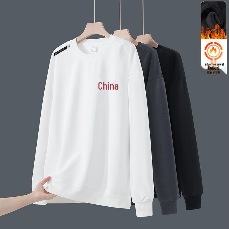Men's Autumn/Winter Thickened Plus Size Velvet Hoodie - Versatile Round Neck Long Sleeve Pullover
